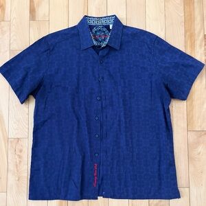 Robert Graham Embroidered Royal Blue Classic Fit Short Sleeve Shirt Size Large